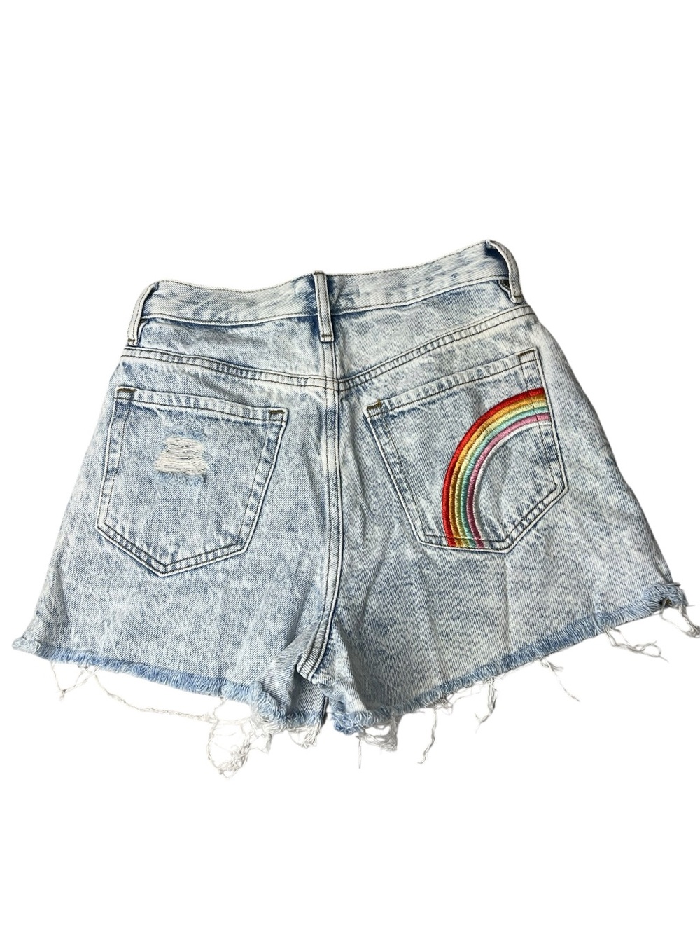 Pacsun Size 25 Ultra High Rise Vintage Acid Washed Jean Shorts Rainbow Thrashed